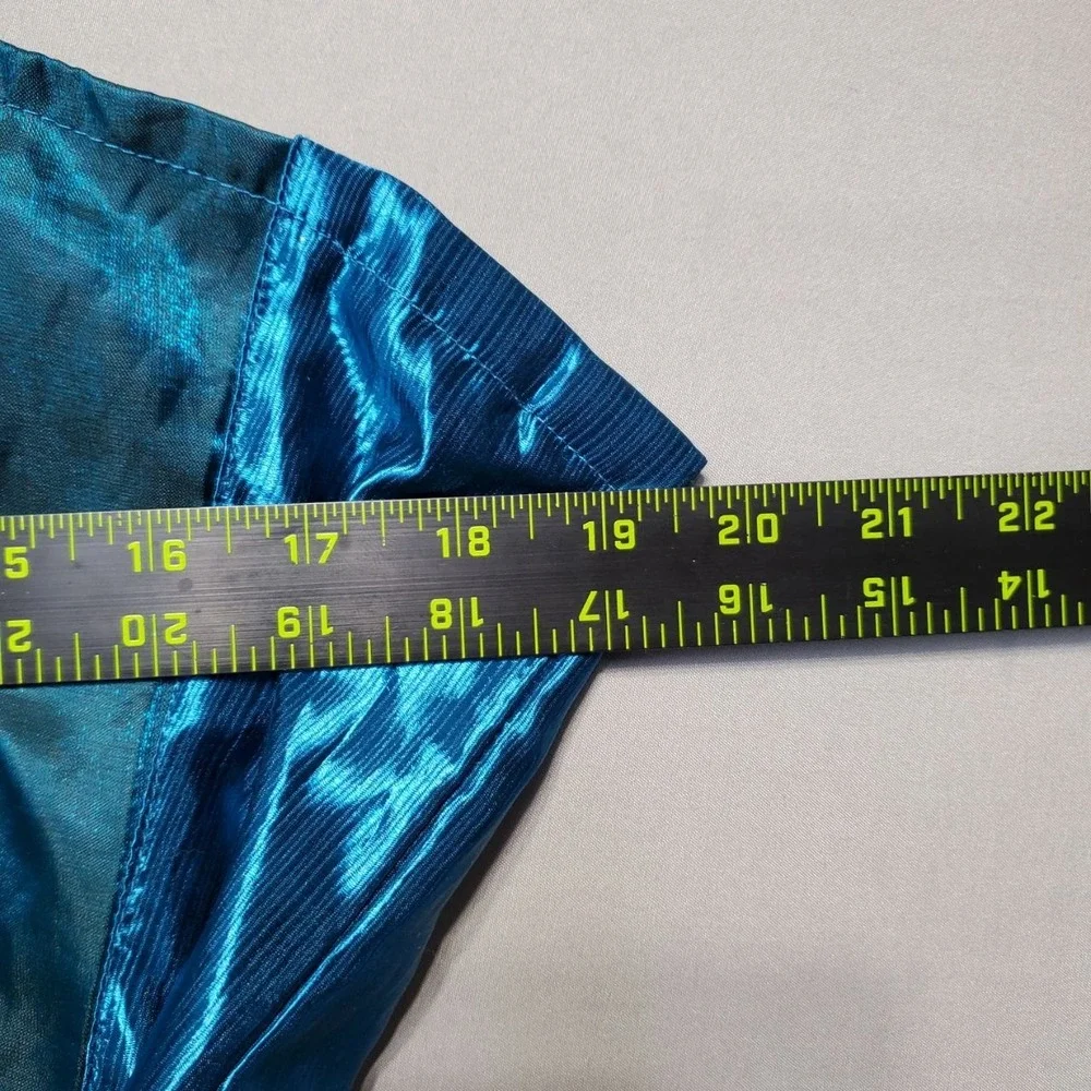 VTG Y2K Prom Dress Juniors Medium Iridescent Blue Metallic Rosette Ruffle Fairy